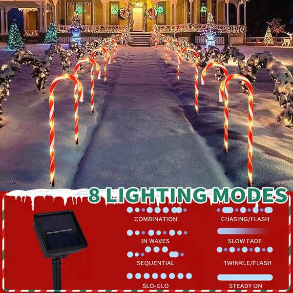 🎁 Holiday Special 50% OFF ⛄ Solar-powered Christmas candy canes with stars and snowflakes