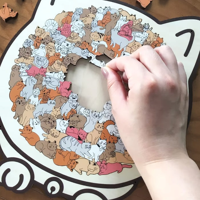 🔥Last Day 49% OFF - 135-Piece Morandi-Colored Cat Shaped Wooden Jigsaw Puzzle