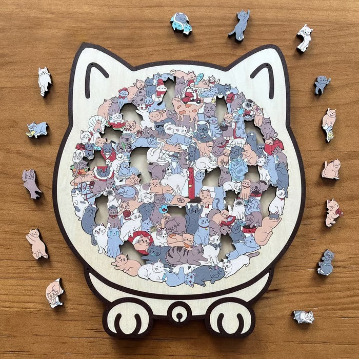 🔥Last Day 49% OFF - 135-Piece Morandi-Colored Cat Shaped Wooden Jigsaw Puzzle