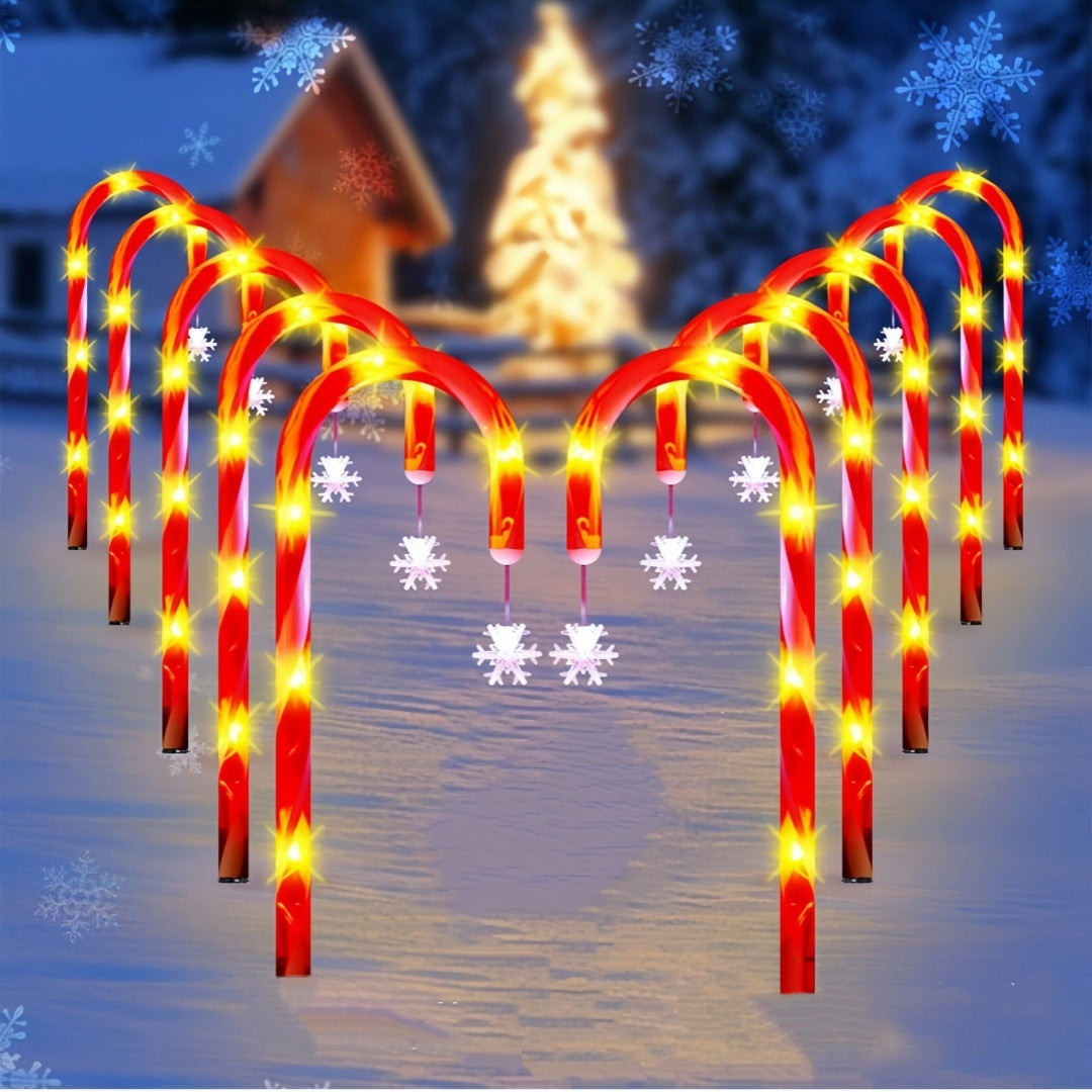 🎁 Holiday Special 50% OFF ⛄ Solar-powered Christmas candy canes with stars and snowflakes