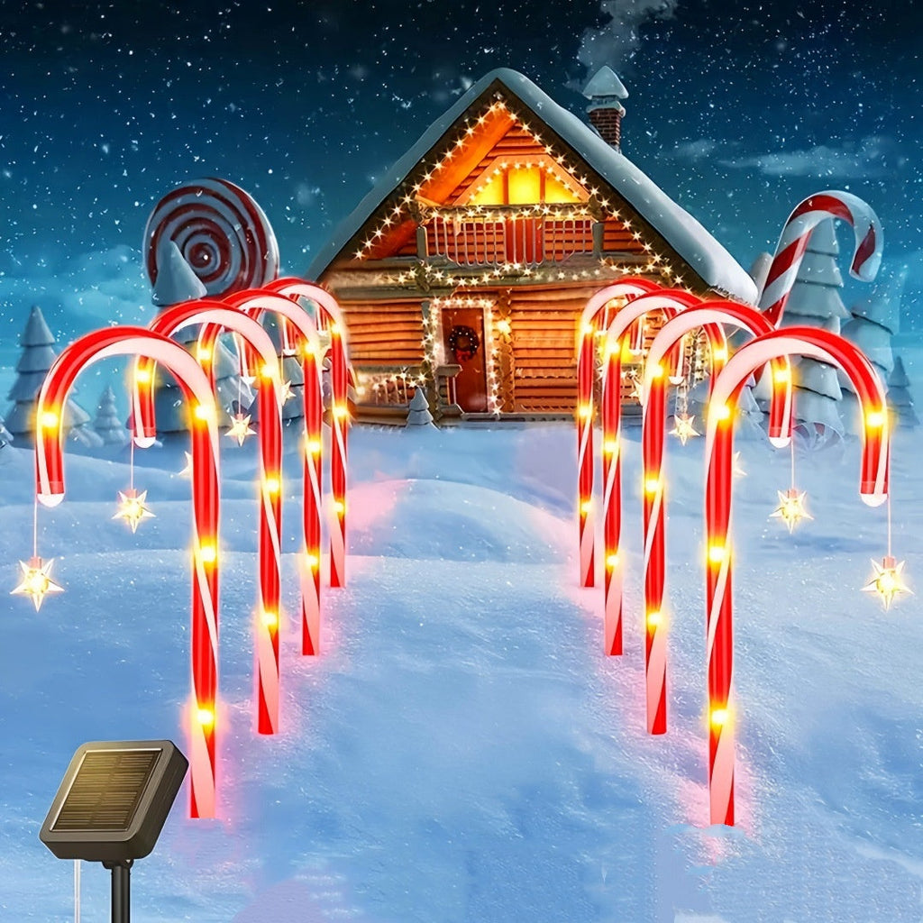 🎁 Holiday Special 50% OFF ⛄ Solar-powered Christmas candy canes with stars and snowflakes
