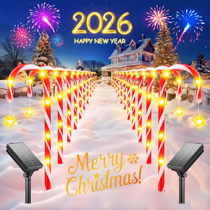 🎁 Holiday Special 50% OFF ⛄ Solar-powered Christmas candy canes with stars and snowflakes